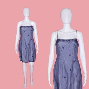 1990s-Y2K LAUNDRY by SHELLI SEGAL Slip Dress with Embroidered Details.Sm. AS IS